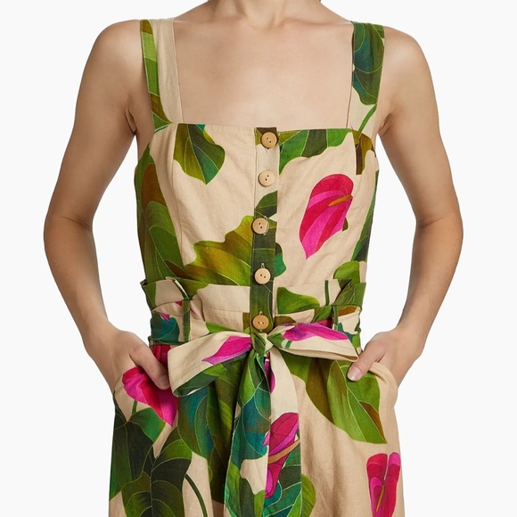 FARM Rio Pants - Farm Rio Anthurium Leaves Sand Romper